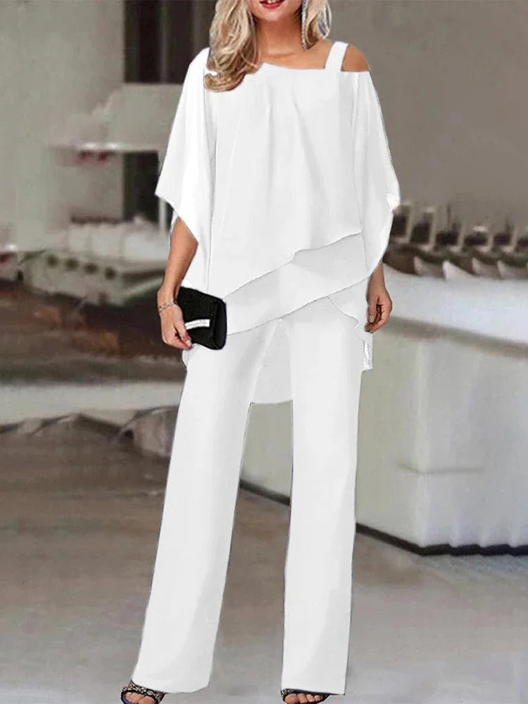 Amara™ - Elegante completo due pezzi con pantaloni larghi in chiffon